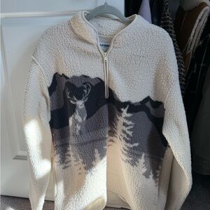Old Navy Cream and Gray Fleece Pullover
